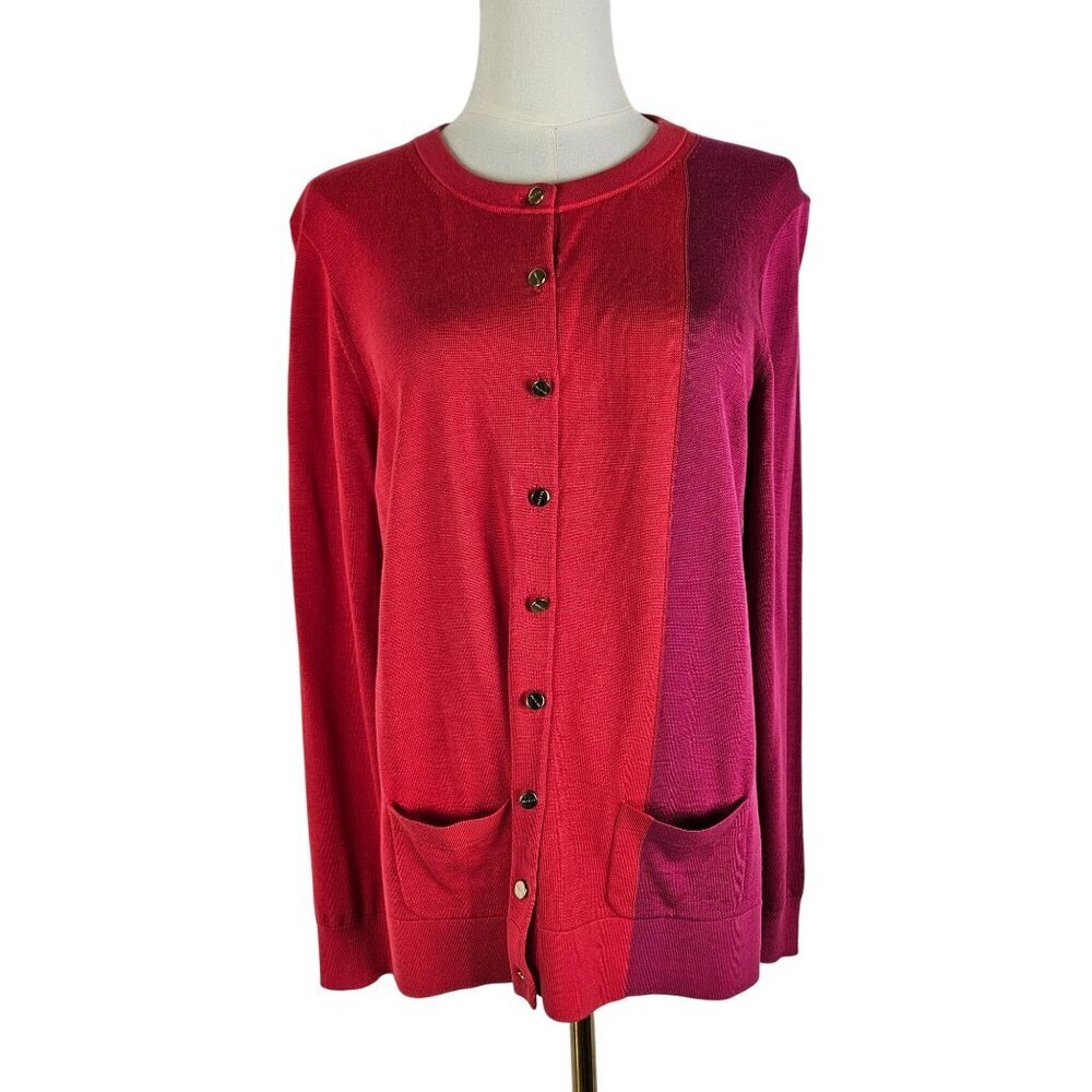 Paule Ka Cardigan Sweater Large Color Block Silk Blend Purple Peach French